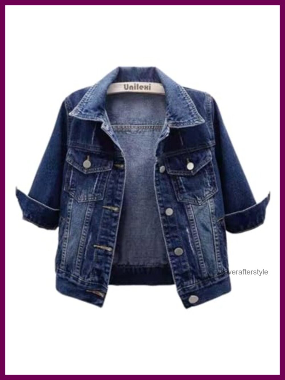 Women's Cropped Denim Jacket 3/4 Sleeve Button Trucker Coat